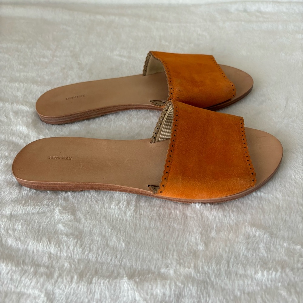 Leon Max Versatile Suede Leather Flat Sandal size 7.5 M Orange